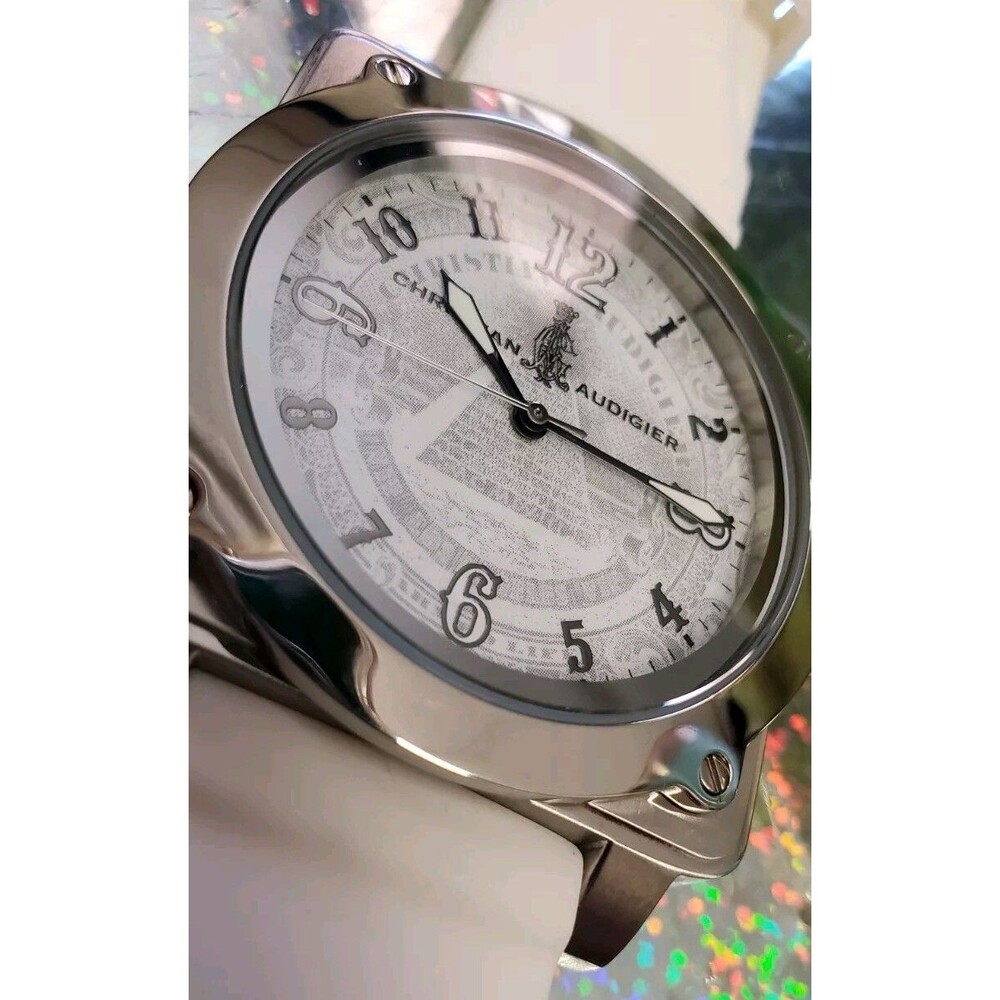 NEW Christian Audigier Watch Glow Arm Silver Tone Round Face White Silicone Band - Picture 7 of 16